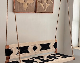 Woven Swing with Backrest White, Black