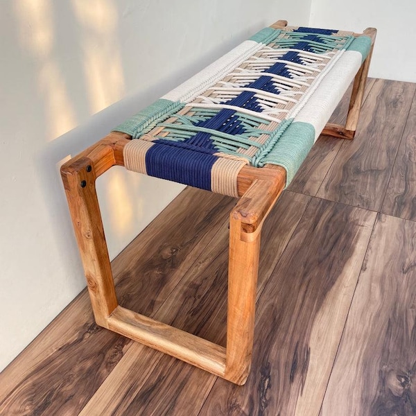 Handmade Boho Modern Woven Bench