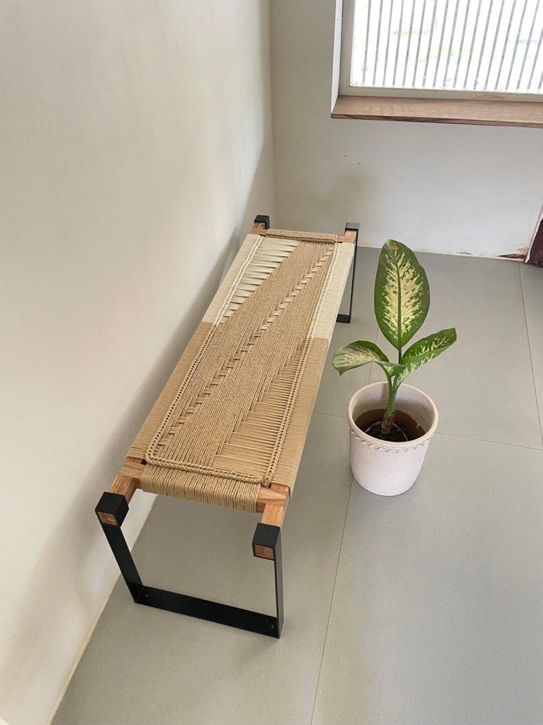 Woven Bench Two Seater in Metal Legs - Beige - Etsy