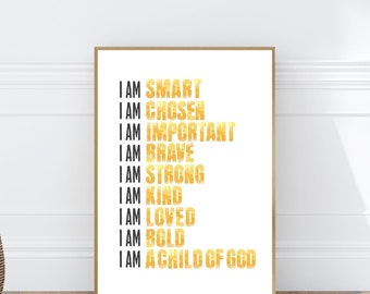 Positive Affirmation Wall Art, Instant Download, Printable Wall Art, Affirmations for Kids, Classroom Motivational Poster, Playroom Wall Art