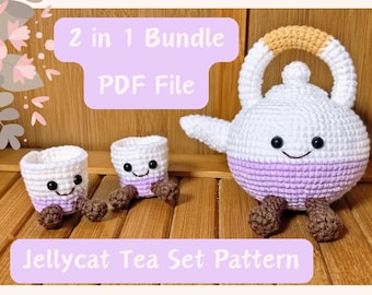 2 in 1 Tea Pot and Cup Set Crochet Pattern – DIY Amigurumi Mini Cake(Digital File) Jelly Cat Inspired | Perfect gift| Valentine&#39;s Craft