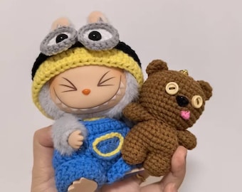 Labubu Crochet Minion Clothes with Tim | Labubu OUTFIT ONLY– Movable Glasses| Perfect Gift| Teens and Kids Gift Idea