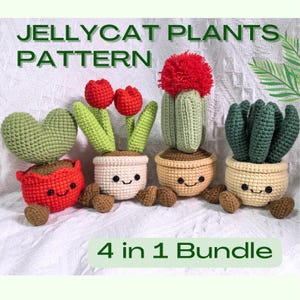 4in1 Pflanzen Häkelanleitung–DIY Amigurumi |Jelly Cat Inspiriert |Kerrii Kaktus, Mondkaktus, Sukkulente Aloe,Tulpe| Perfektes Muttertagsgeschenk