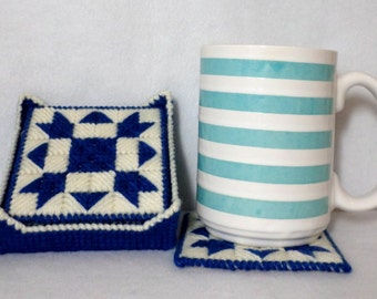 Clearance  Royal Blue and Aran Ohio Star Coaster Set