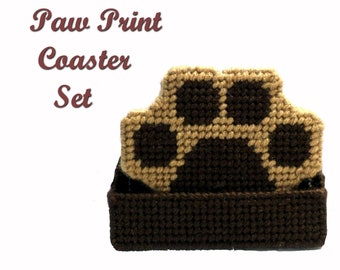 Paw Print Coaster Set with holder