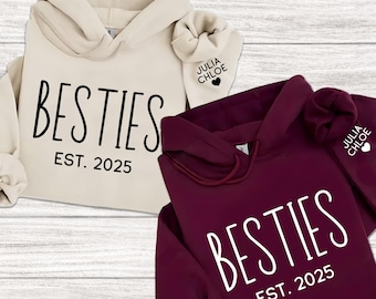 Sweat à capuche personnalisé Besties : tenues assorties à des meilleures amies, valeur personnalisée. Année