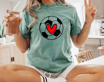 Comfort Colors Soccer Heart Graphic Tee - Sporty Casual Cotton T-Shirt