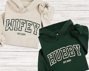 Custom Wifey and Hubby Hoodie: Personalized Couples Matching Sweatshirt