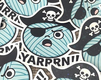 Pirate Yarn Ball Sticker | Funny Crochet Knitting Vinyl Decal