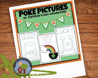 Pin Poking Art St. Patrick's Day Pin Punching Pin Prick Pictures Montessori Activities Homeschool Printables