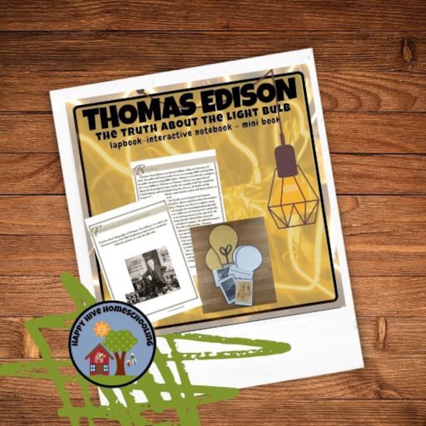 Thomas Edison Light Bulb Shape Book Informational Text & Lapbook activity - Homeschool Curriculum printables