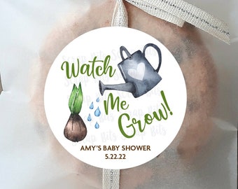 Watch Me Grow Baby Shower, Watering Can . Greenery Baby Shower Stickers . Personalized Favor Stickers or Tags . 3 Sizes