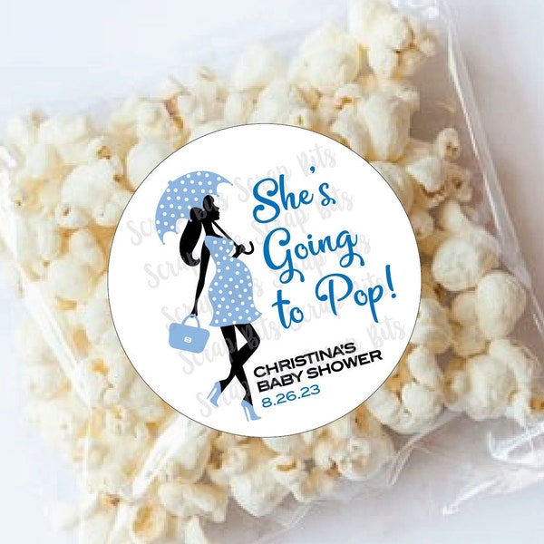 Etichette per bomboniere a tema popcorn per baby shower, "Sta per nascere il bambino", adesivi o cartellini personalizzati per sacchetti regalo, regali, decorazioni per feste.