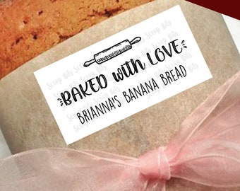 Etiquetas "Assado com Amor", Estilo Fazenda, Etiquetas para Produtos de Confeitaria, Adesivos para Cozinha com Tema de Produtos Assados. Etiquetas Retangulares para Confeitaria.