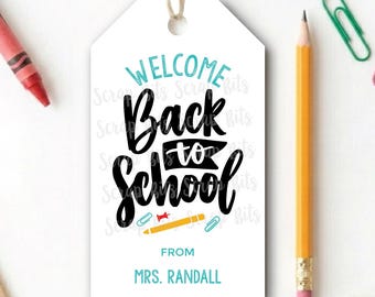 Welcome Back To School Gift Tags, Personalized Labels for Students, Teachers, First Day of School Treat Bags