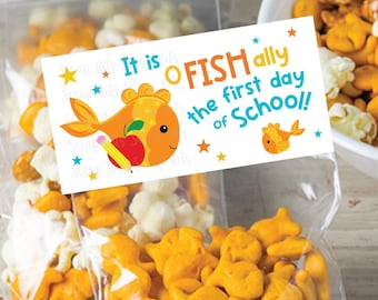 Printable Goldfish Back To School Bag Topper, It is O FISH ALLY the First Day, Favor Bag Labels for Students, Teachers, Instant Download