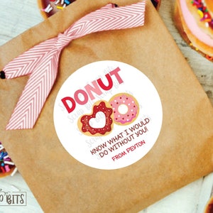 Valentine's Day Stickers . Donut Know What I'd Do Without You . Personalized Valentine Gift Labels or Tags . 3 Sizes