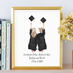 Impresión de retrato de graduación para 2 mejores amigas, regalo personalizado para personas mayores, hija, amiga, sobrina, compañera de piso, descarga imprimible digital.