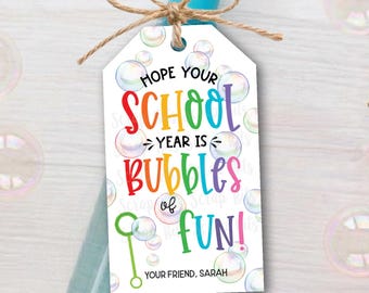 Bubbles Back To School Gift Tags, Bubbles of Fun, Personalized Labels for First Day, Students, Teachers, Class Treat Bags