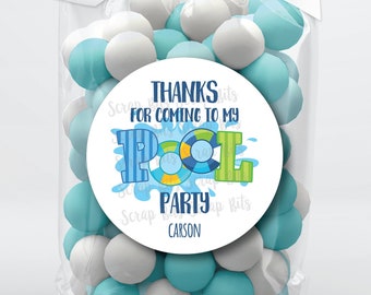 Pool Party Stickers . Summer Birthday Party Stickers . Personalized Favor Stickers or Tags . 3 Sizes