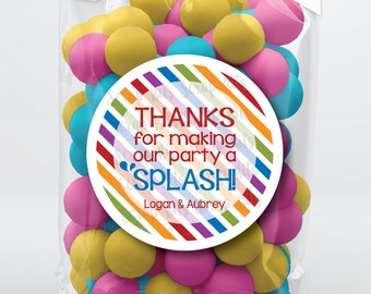 Pool Party Birthday Favor Labels, Thanks for Making My Party A Splash, Personalized Summer Party Stickers or Tags for Guest Treat Bags
