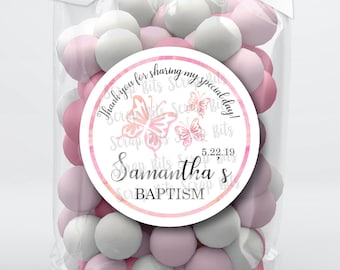 3 Butterflies Baptism Sticker . Communion Stickers . Personalized Favor Stickers or Tags . 3 Sizes