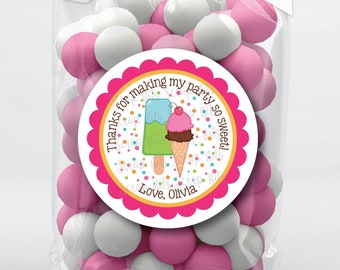 Ice Cream Stickers, Thank You Birthday Stickers, Cone & Popsicle . Personalized Favor Stickers or Tags . 3 Sizes