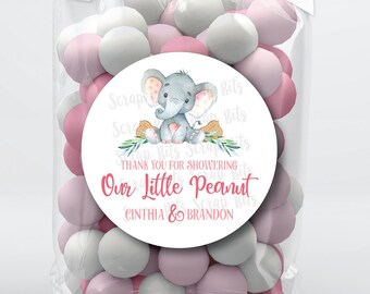 Elephant Baby Shower Stickers & Treat Bags, Thank You for Showering Our Little Peanut, Personalized Guest Favor Labels or Tags, Printed