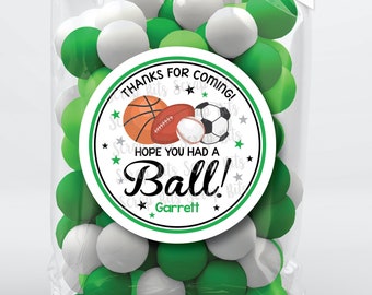 Personalized Sports Party Tags, Sports Birthday Party Stickers, Sports Labels, Sports Stickers, Sports Thank You Tags, Hope You Had A Ball