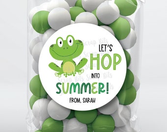 Last Day of School Stickers + Treat Bags, Let's Hop Into Summer Frog Stickers, Personalized Classroom Treat Bag Labels, Clear Candy Bags