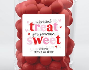 Valentine Gift Labels & Bags, A Special Treat For Someone Sweet, Funky Lettering Personalized Valentine Stickers, Clear Candy Bags, 3 Sizes
