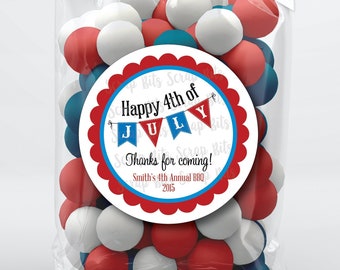 Happy 4th of July Favor Stickers & Bags, July 4th Favor Bags, Patriotic Bunting Treat Bag Stickers, Clear Candy Bags