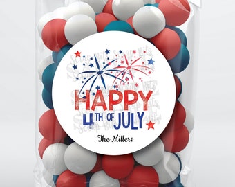 Happy 4th of July Favor Stickers & Bags, July 4th Favor Bags, Fireworks Stickers, Treat Bag Stickers, Clear Candy Bags