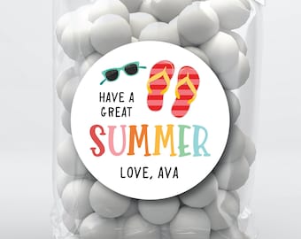 Have A Great Summer Stickers, Flip Flops . Personalized Favor Stickers or Tags . 3 Sizes