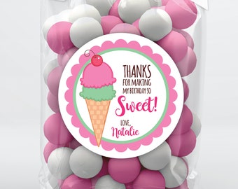 Ice Cream Birthday Stickers . Thank You for Making My Birthday So Sweet . Personalized Favor Stickers or Tags . 3 Sizes