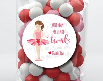 Valentine's Day Stickers . You Make My Heart Twirl Ballerina Valentines . Personalized Valentine Gift Labels or Tags . 3 Sizes