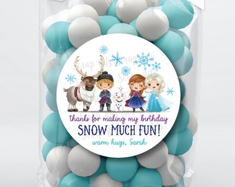 Frozen Friends Birthday Favor Stickers & Bags, Frozen Birthday Favor Bags, Thank You Snow Much, Frozen Party Treat Bags, Clear Candy Bags