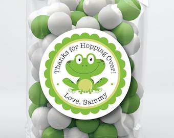 Smiling Frog Party Stickers + Treat Bags, Thanks For Hopping Over Birthday Stickers, Personalized Frog Favor Stickers, Clear Candy Bags