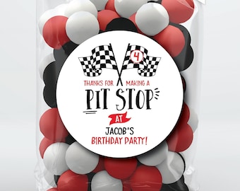 Racing Birthday Favor Stickers & Bags, Birthday Favor Bags, Thanks For Making A Pit Stop, Race Party Birthday Treat Bags, Clear Candy Bags