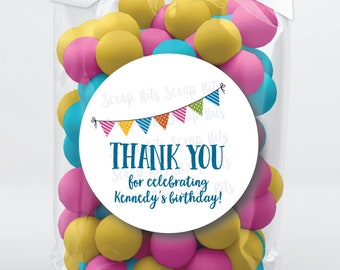 Bunting Birthday Stickers . Thank You Stickers . Personalized Favor Stickers or Tags . 3 Sizes