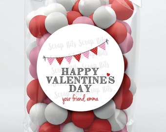 Happy Valentine's Day Stickers, Personalized Valentine Stickers, Valentine Bunting Stickers, Classroom Valentine Tags