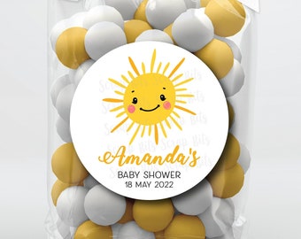 Sunshine Baby Shower Stickers . Personalized Favor Stickers or Tags . 3 Sizes