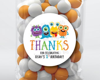 Monster Birthday Favor Stickers & Bags, Birthday Favor Bags, Monster Thank You Labels, Birthday Treat Bags, Clear Candy Bags