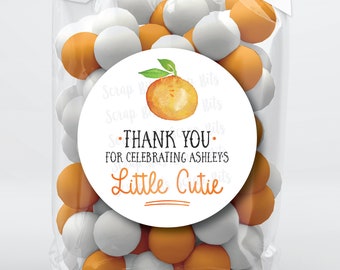 Thank You for Celebrating Our Little Cutie . Orange Baby Shower Personalized Favor Stickers or Tags . 3 Sizes