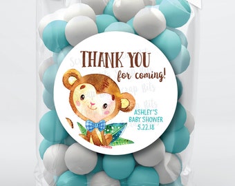 Thank You For Coming . Boy Monkey Baby Shower Stickers . Personalized Favor Stickers or Tags . 3 Sizes
