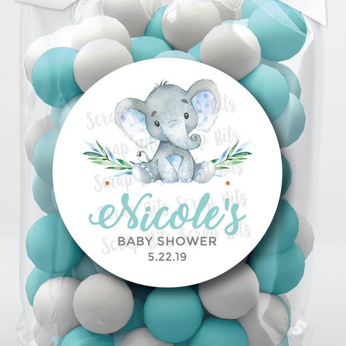 Watercolor Elephant Baby Shower Stickers . Baby Boy Elephant . Etsy