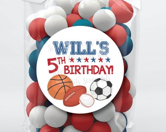 All Star Sports Birthday Stickers . Personalized Favor Stickers or Tags . 3 Sizes