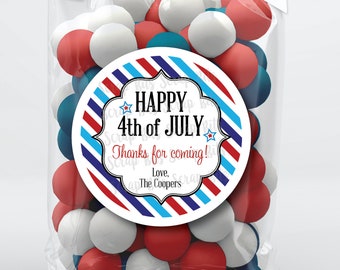 Happy 4th of July Stickers, Stripes, Personalized July 4th Stickers . Personalized Favor Stickers or Tags . 3 Sizes