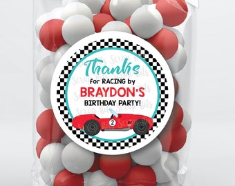 Thanks For Racing By . Racing Birthday Party Stickers . Personalized Favor Stickers or Tags . 3 Sizes