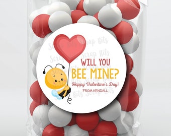 Valentine's Day Stickers . Will You Bee Mine, Bee Valentines . Personalized Valentine Gift Labels or Tags . 3 Sizes